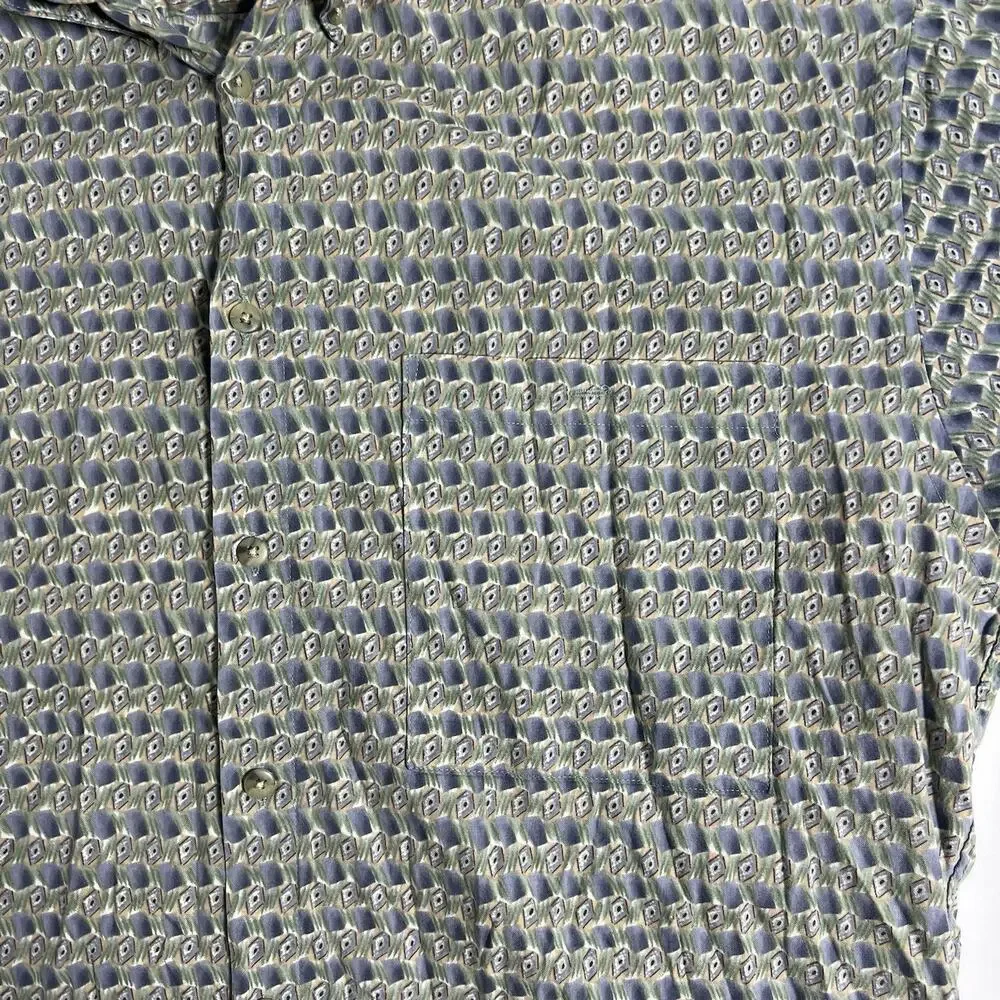 Pierre‎ Cardin Men's Green/Blue/Beige Geometric Woven Cotton Button-Up SS L 48